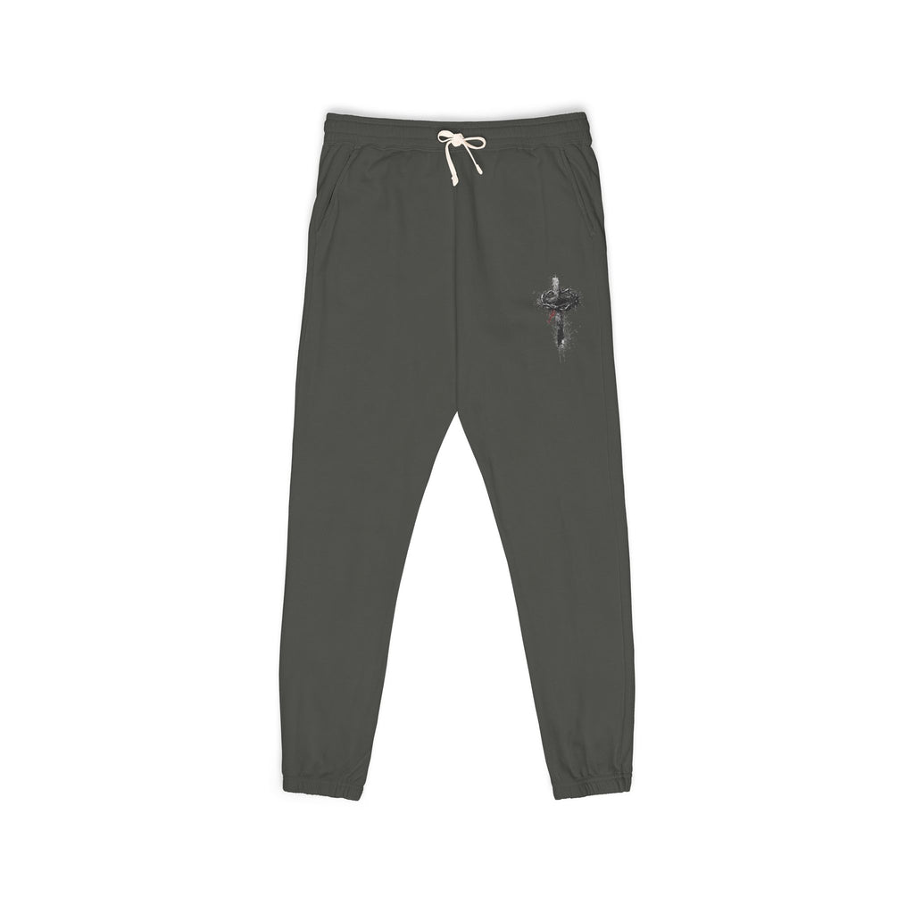 Cross with Crown of Thorns Sweatpants | Christian Unisex Garment-Dyed Fleece Sweatpants | Faith-Based Apparel