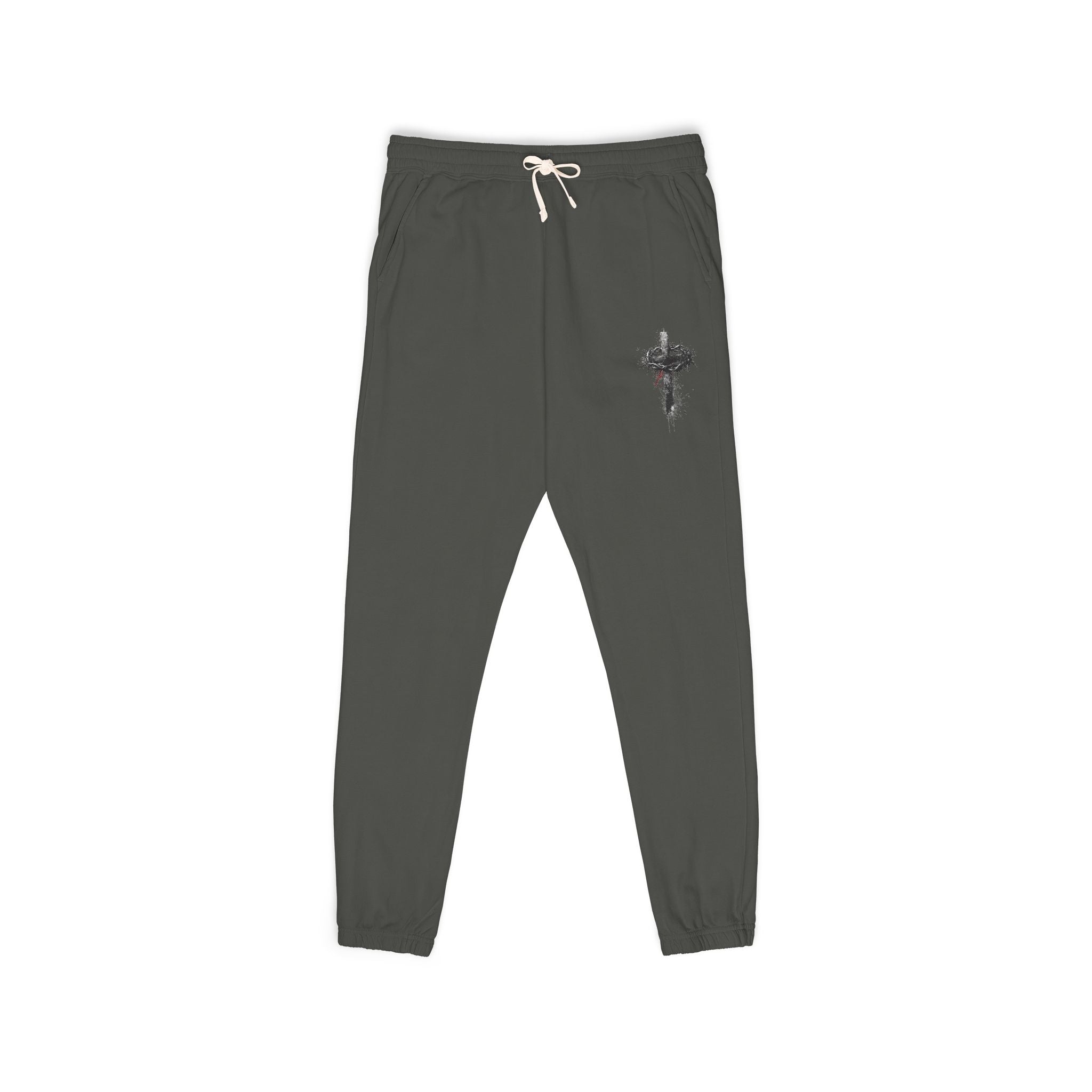 Cross with Crown of Thorns Sweatpants | Christian Unisex Garment-Dyed Fleece Sweatpants | Faith-Based Apparel