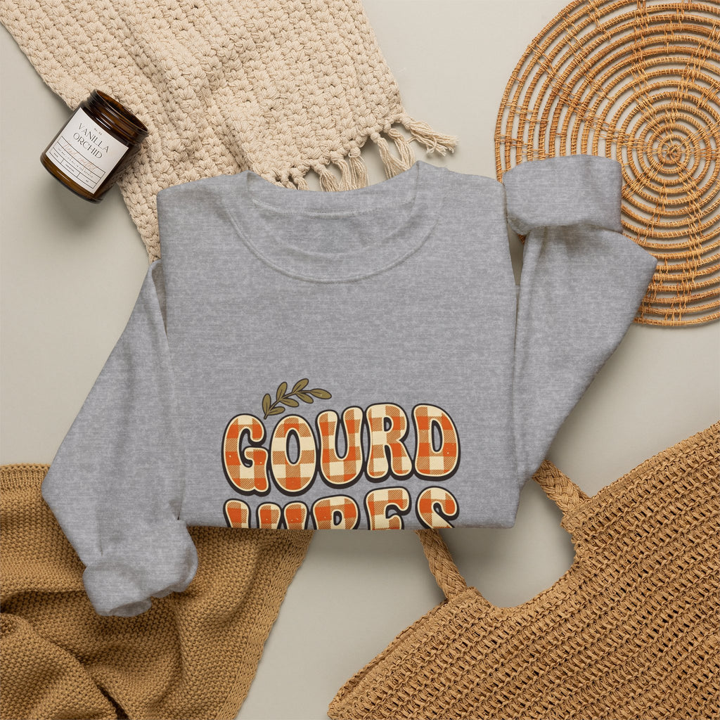 Gourd Vibes Only Sweatshirt | Pumpkin Season, Fall Plaid Lettering