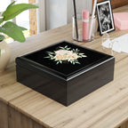 Floral Elegance Jewelry Box — Cream Peony Design on Black