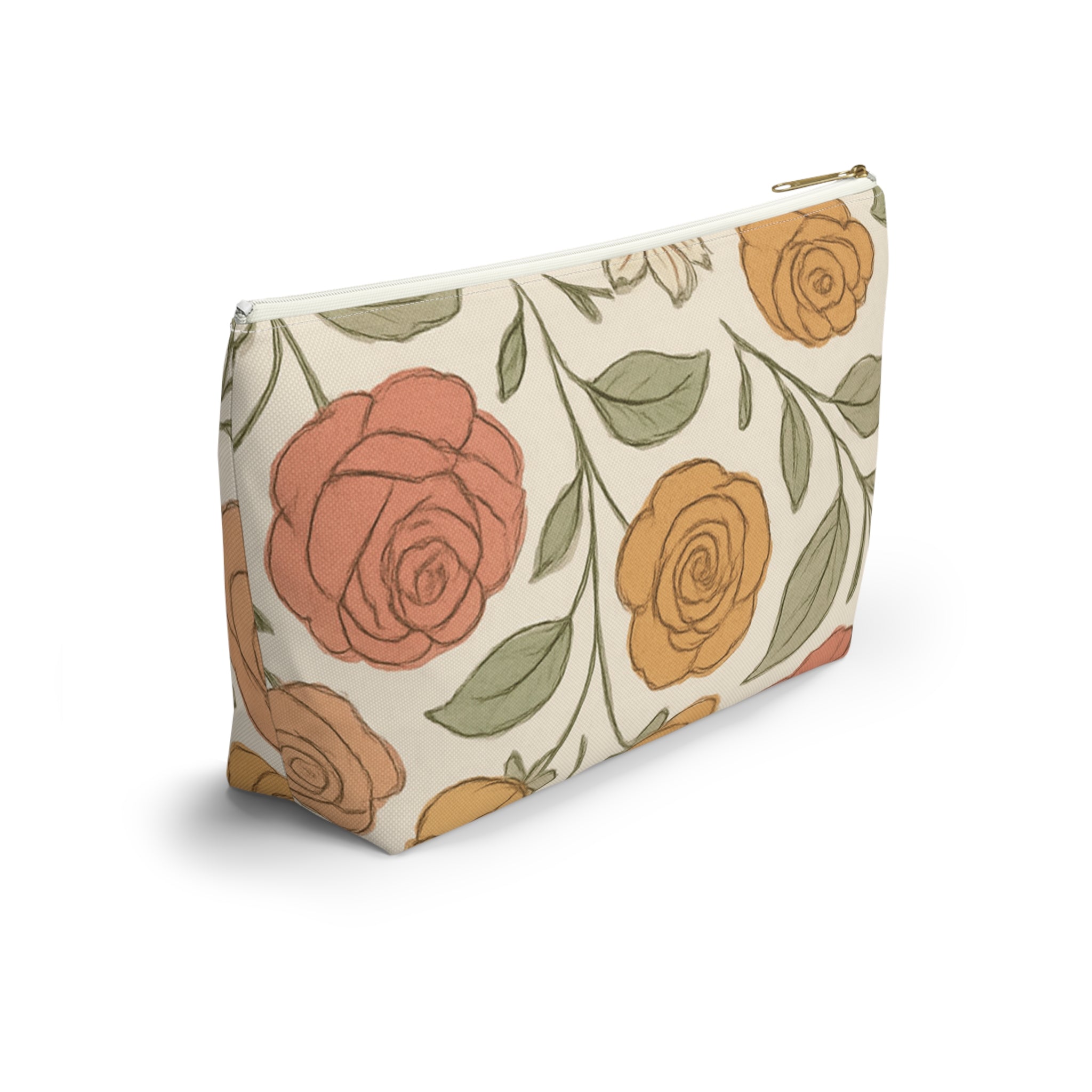 Warm Floral Accessory Pouch — T‑Bottom Makeup & Travel Organizer