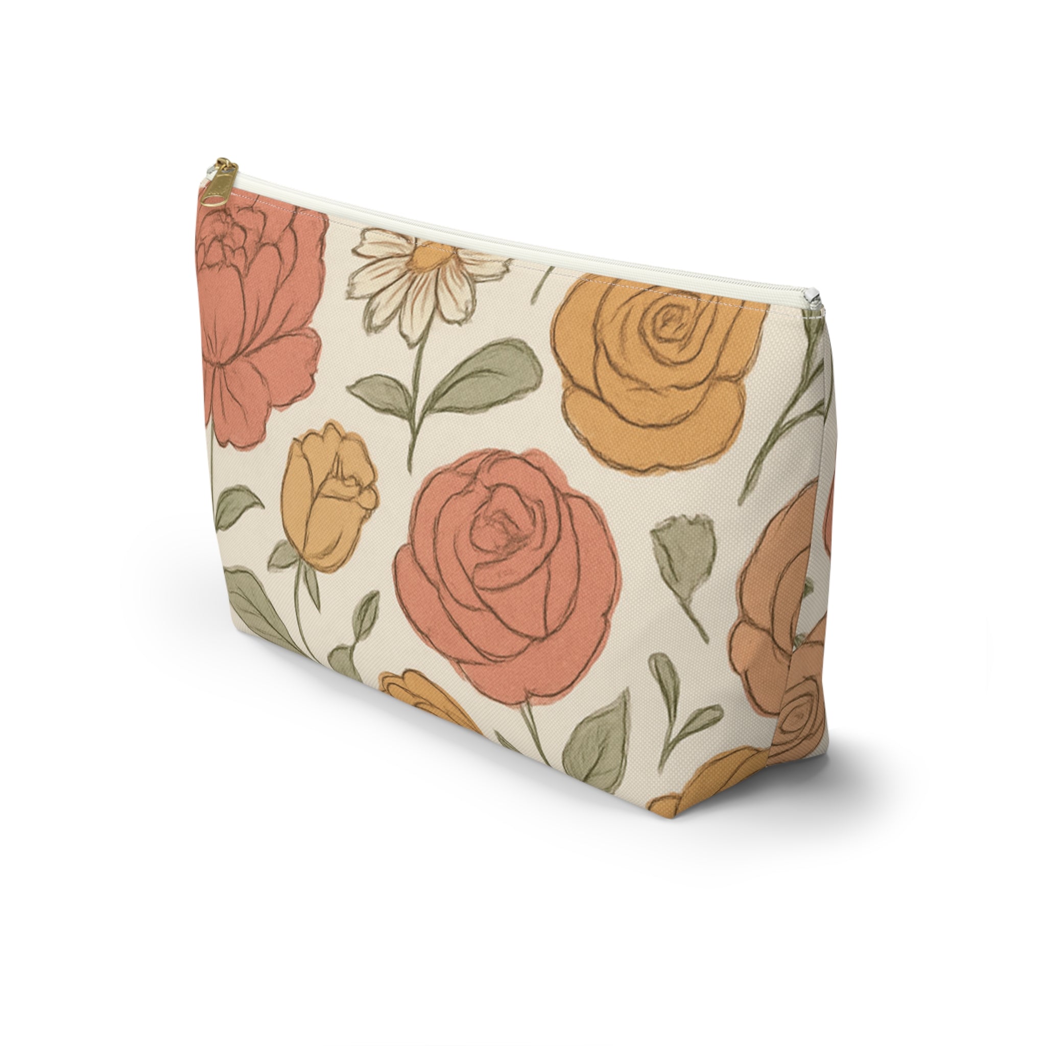 Warm Floral Accessory Pouch — T‑Bottom Makeup & Travel Organizer
