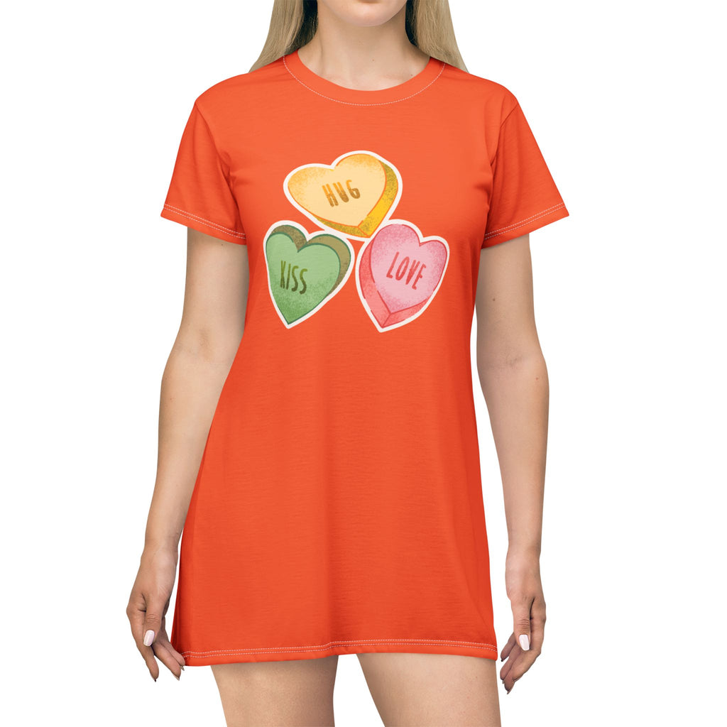 Conversation Hearts Candy T-Shirt Dress — Sweet Valentine's AOP