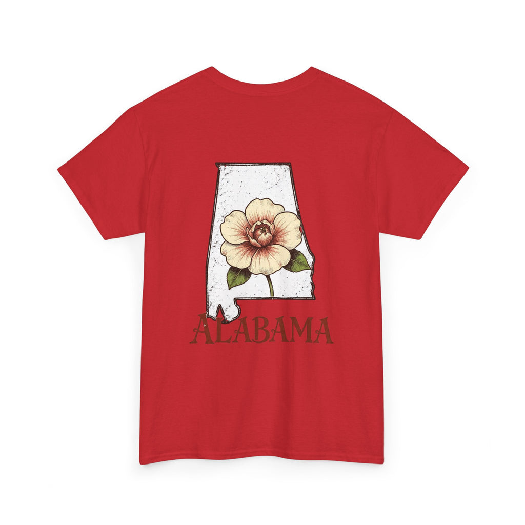 Alabama State Tee with Camellia Floral Design — Alabama Outline & State Flower Shirt