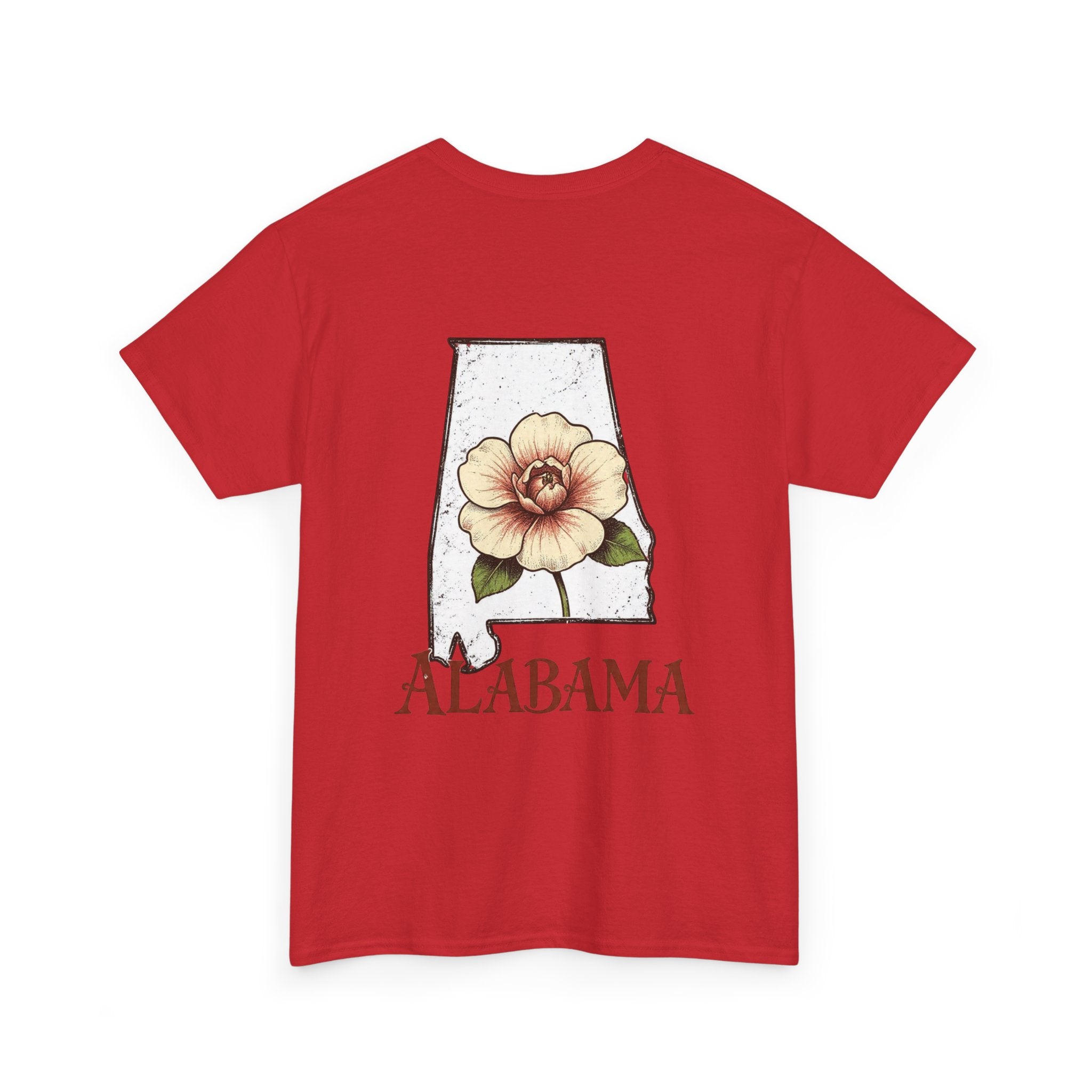 Alabama State Tee with Camellia Floral Design — Alabama Outline & State Flower Shirt