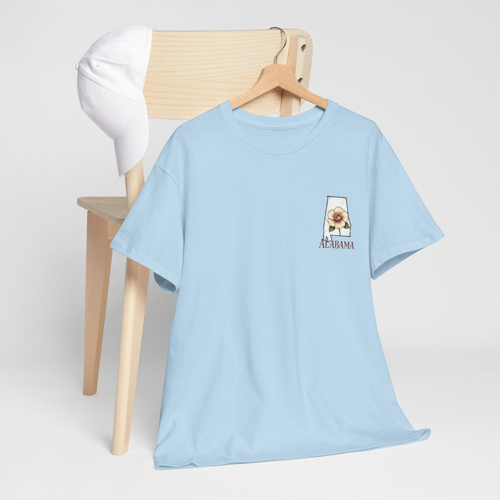 Alabama State Tee with Camellia Floral Design — Alabama Outline & State Flower Shirt