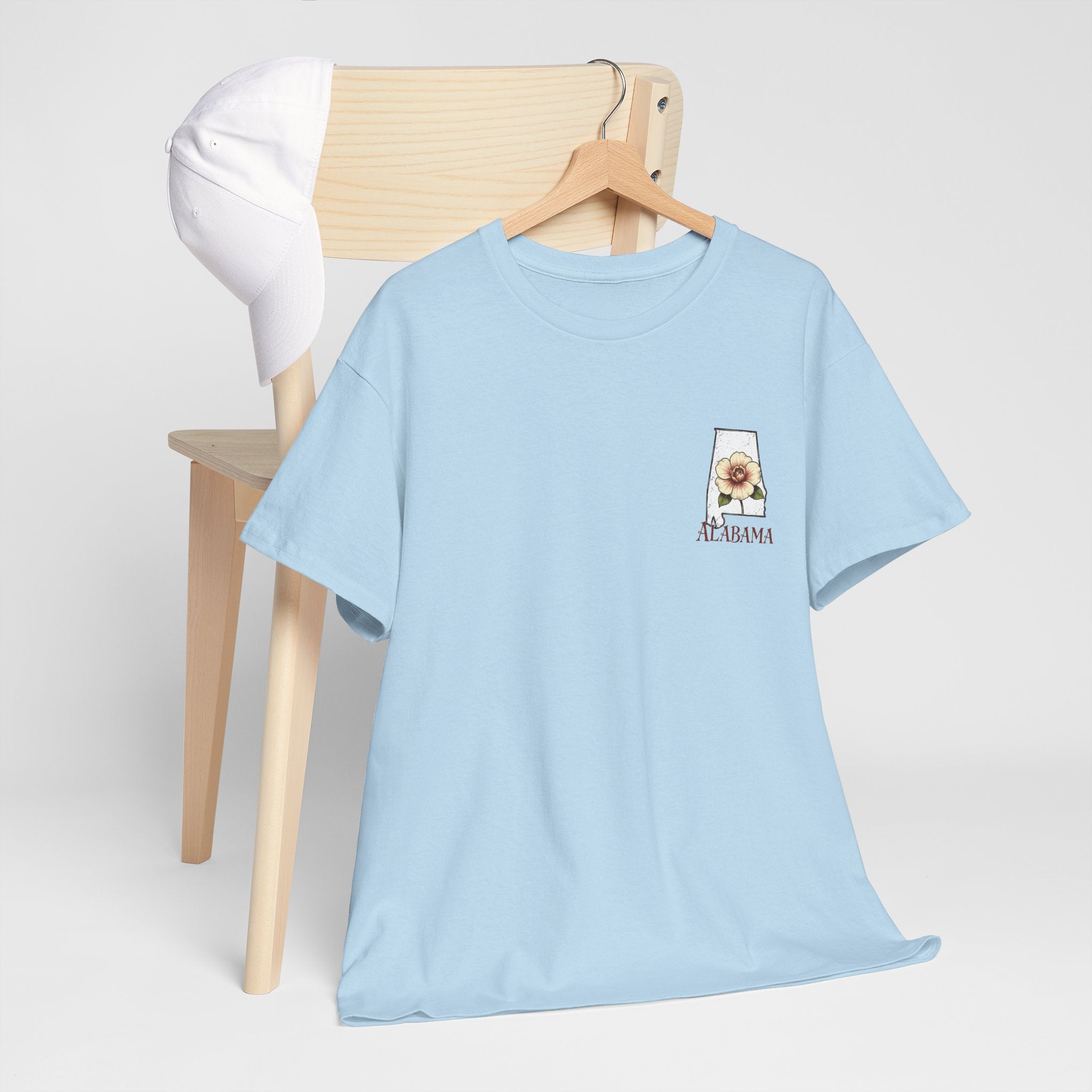Alabama State Tee with Camellia Floral Design — Alabama Outline & State Flower Shirt