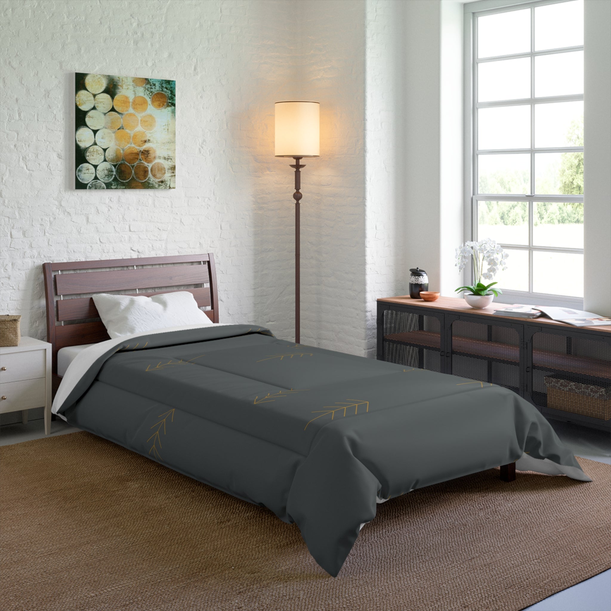 Charcoal Arrow Comforter — Minimalist Boho Bedding for Modern Bedrooms