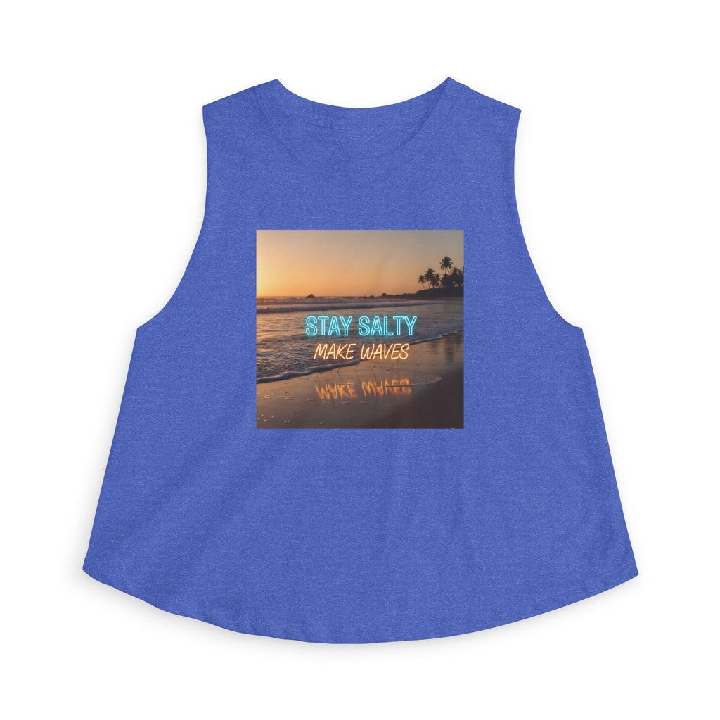 Stay Salty Crop Top — Beach Sunset Tank with "Stay Salty Make Waves" Graphic