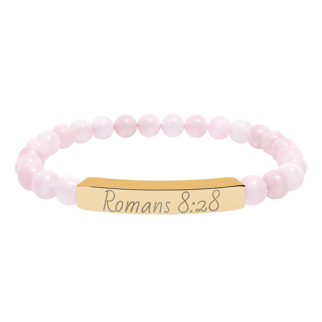 Romans 8:28 Engraved Natural Stone Stretch Bracelet