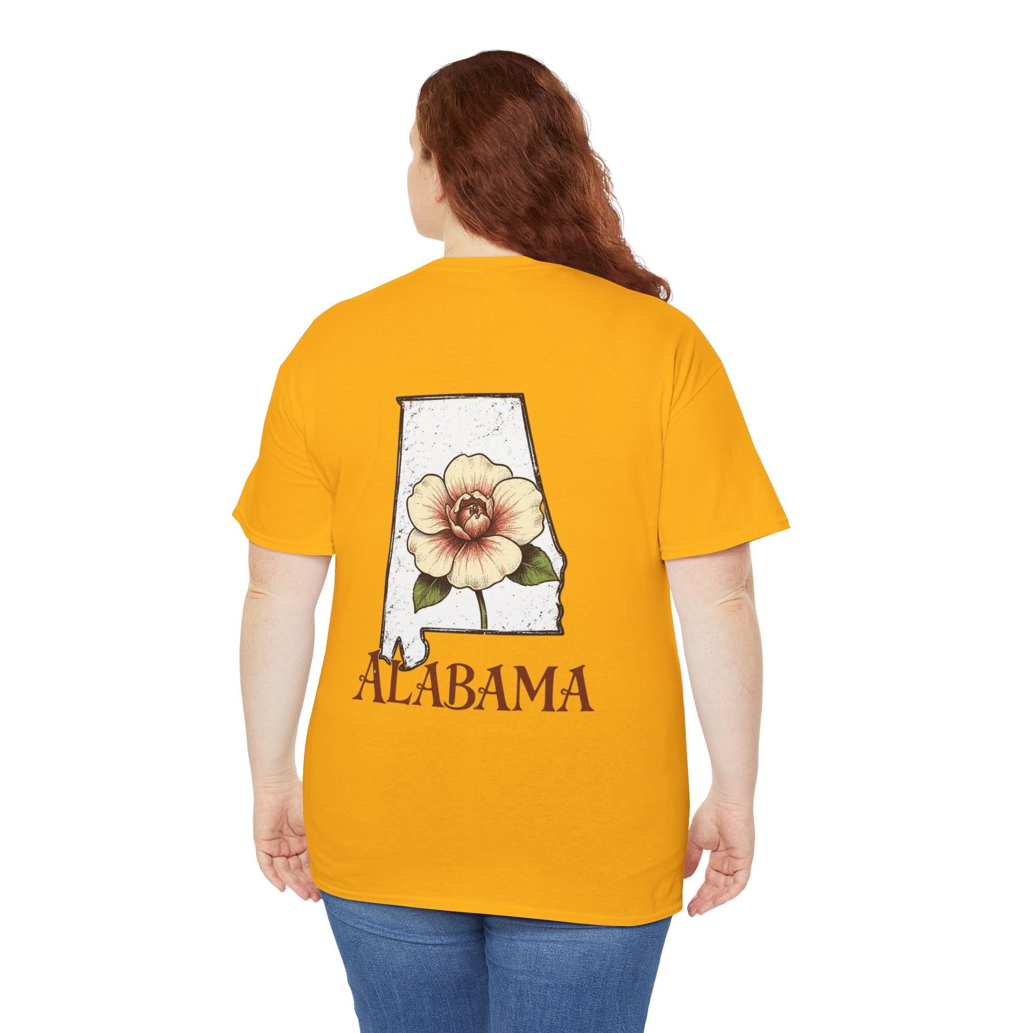 Alabama State Tee with Camellia Floral Design — Alabama Outline & State Flower Shirt