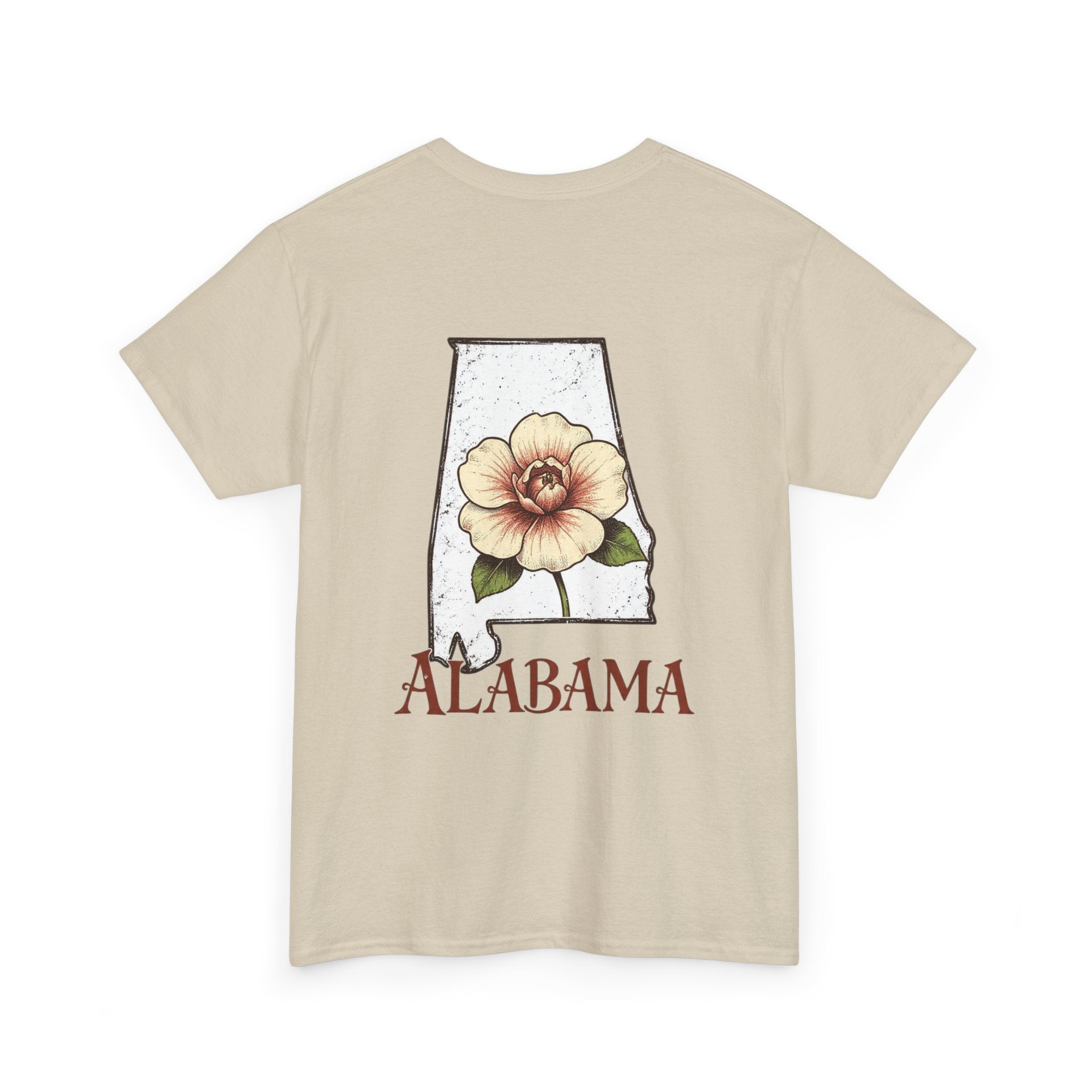Alabama State Tee with Camellia Floral Design — Alabama Outline & State Flower Shirt