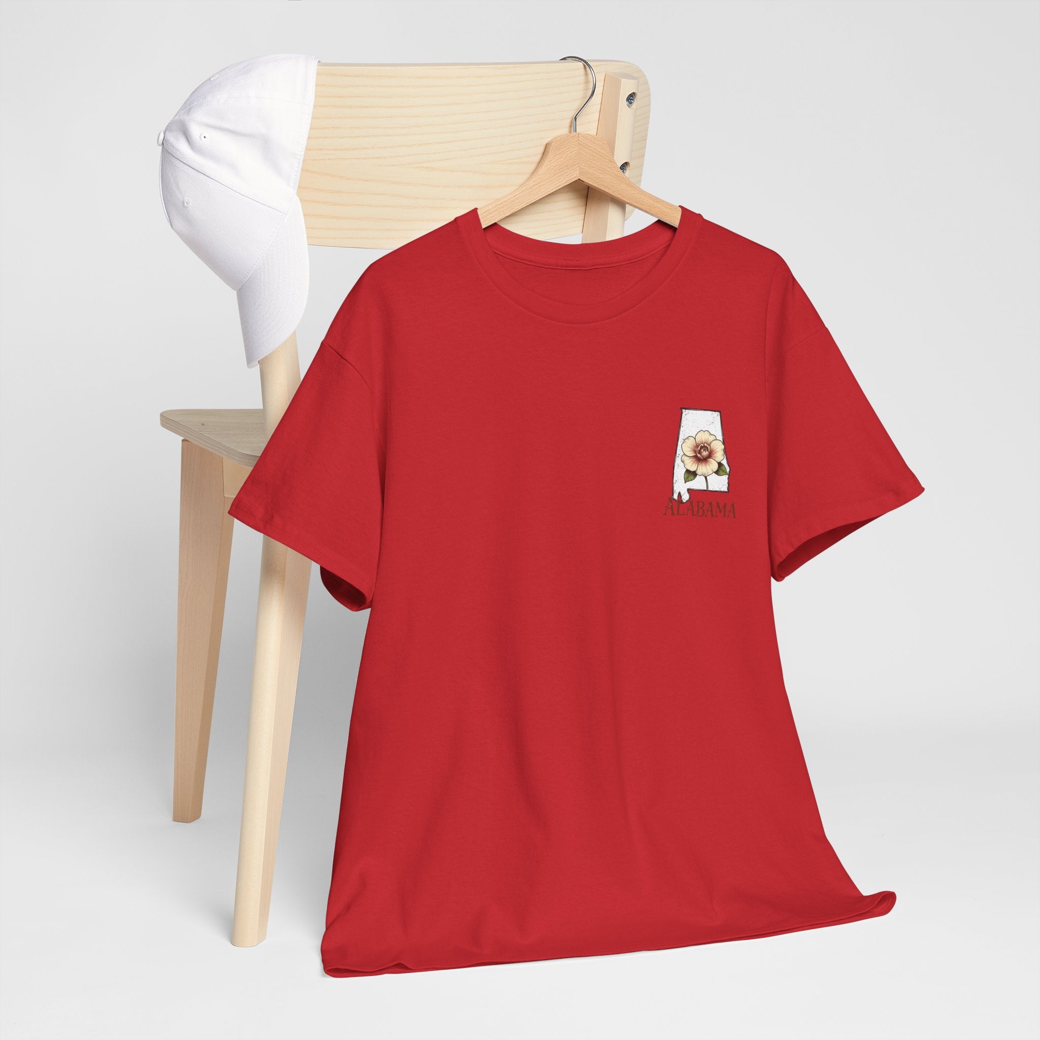 Alabama State Tee with Camellia Floral Design — Alabama Outline & State Flower Shirt