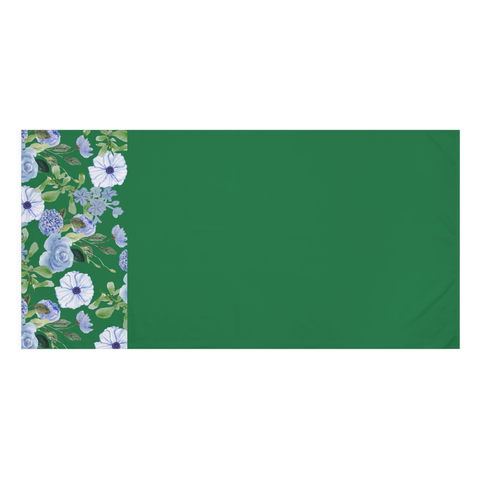 Green Floral Beach Towel — Cotton Mink Blend with Blue & Lavender Bloom Border