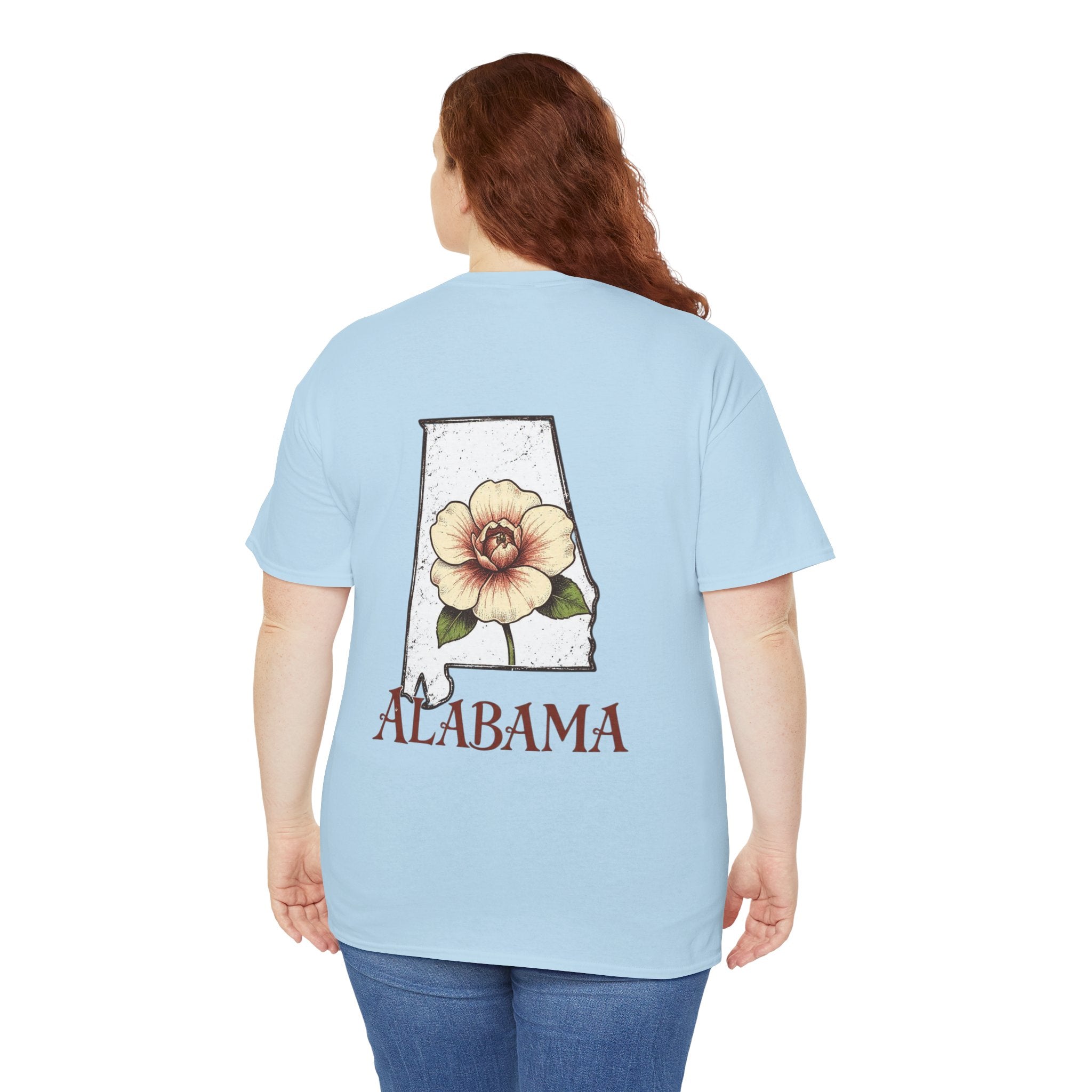 Alabama State Tee with Camellia Floral Design — Alabama Outline & State Flower Shirt