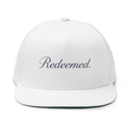 Redeemed Embroidered Flat Bill Cap — White Christian Baseball Hat