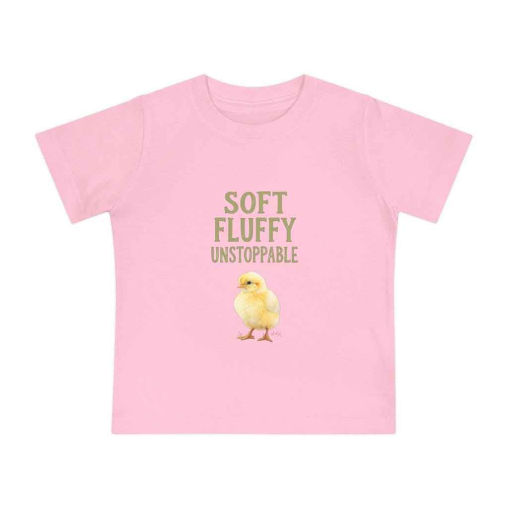 Unstoppable Chick Baby Short Sleeve T-Shirt — Cute Soft Fluffy Toddler Tee