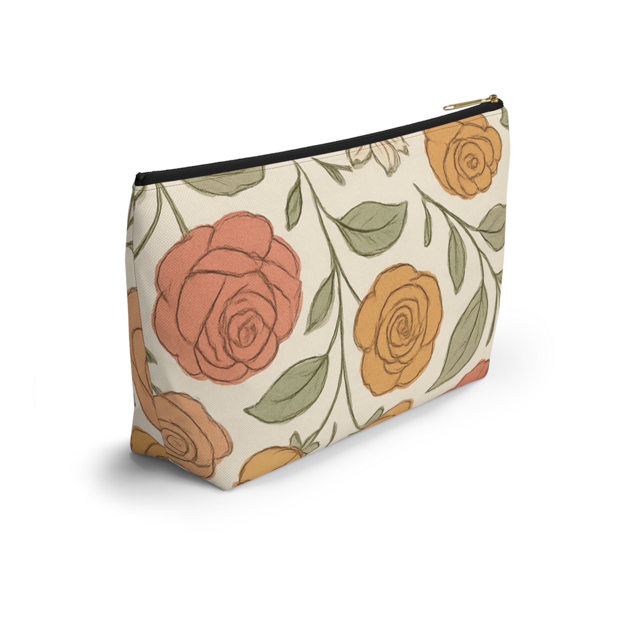 Warm Floral Accessory Pouch — T‑Bottom Makeup & Travel Organizer