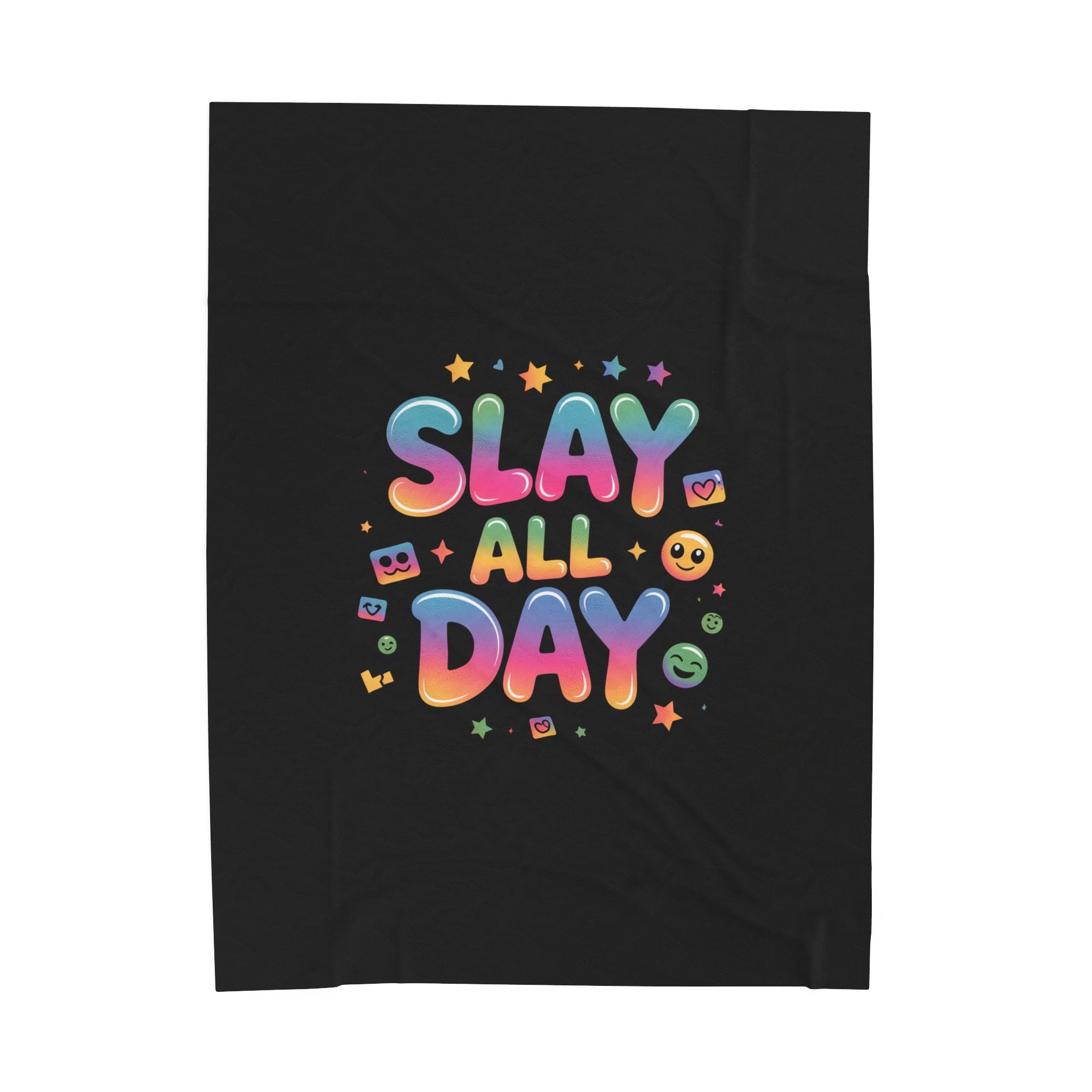 Slay All Day Velveteen Blanket | Gen-Z Slang, Bold Rainbow Text