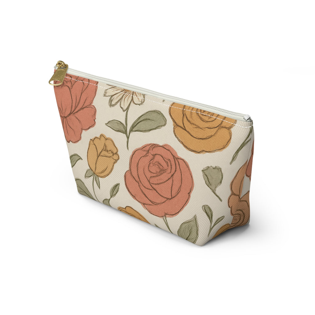 Warm Floral Accessory Pouch — T‑Bottom Makeup & Travel Organizer