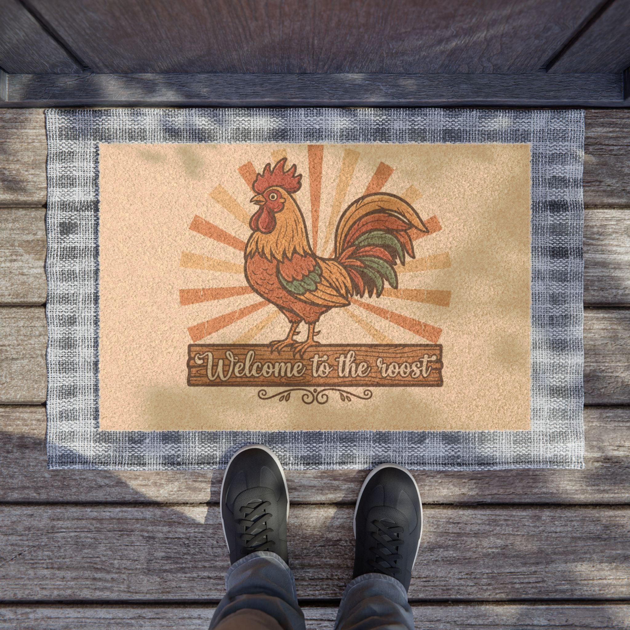Rooster Welcome Doormat — 'Welcome to the roost' Farmhouse Coir Door Mat