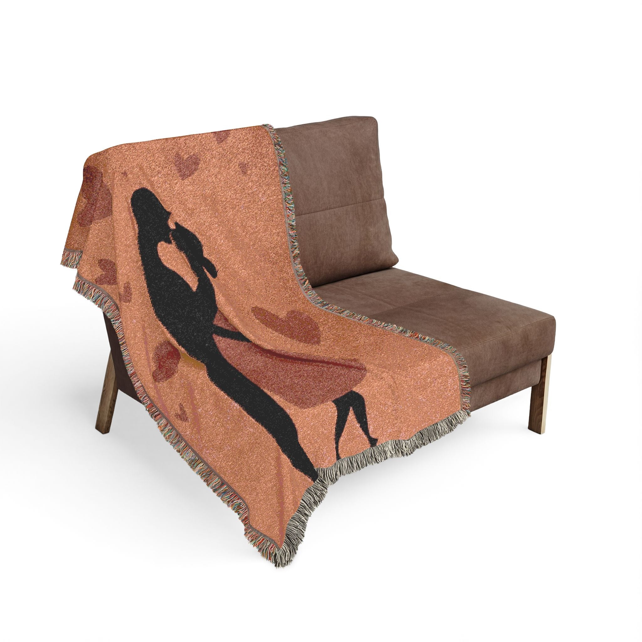 Romantic Silhouette Woven Blanket — Heart Pattern Throw for Couples & Valentine’s Day