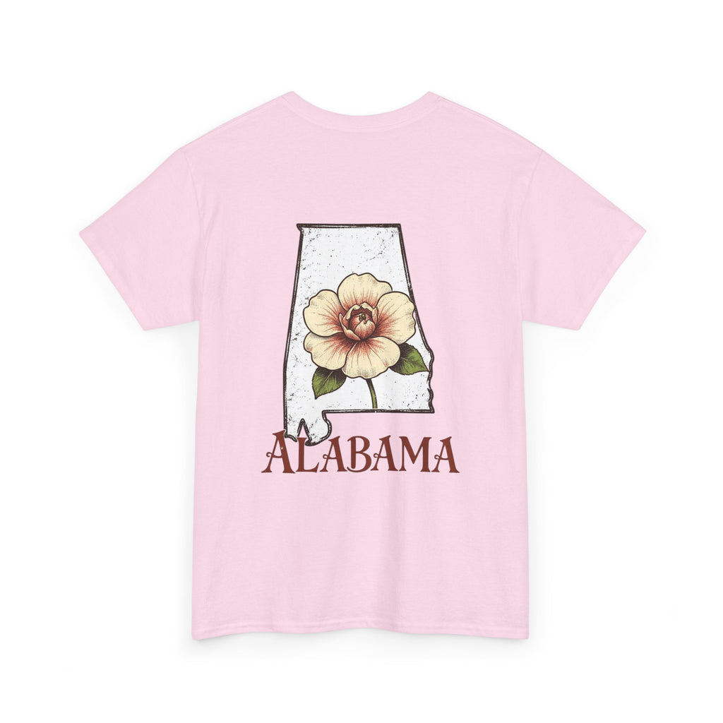 Alabama State Tee with Camellia Floral Design — Alabama Outline & State Flower Shirt