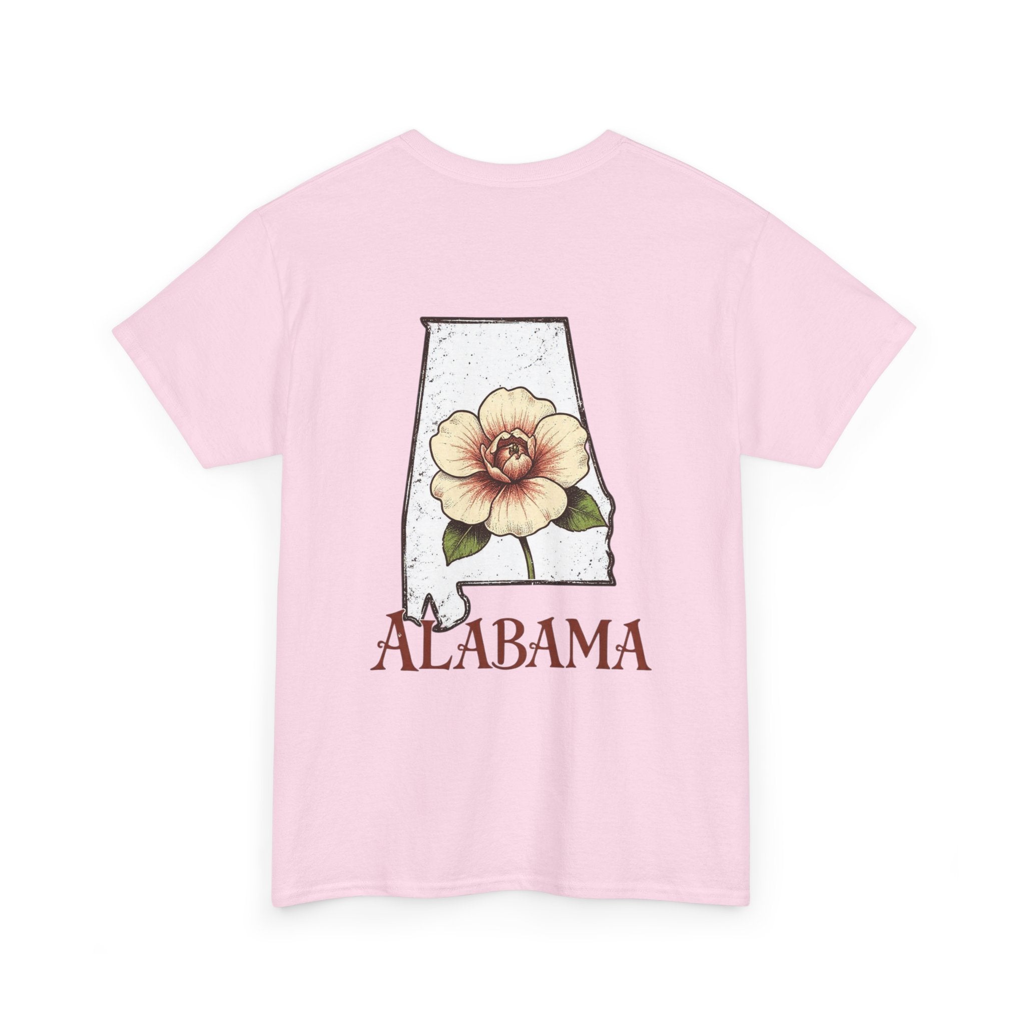 Alabama State Tee with Camellia Floral Design — Alabama Outline & State Flower Shirt