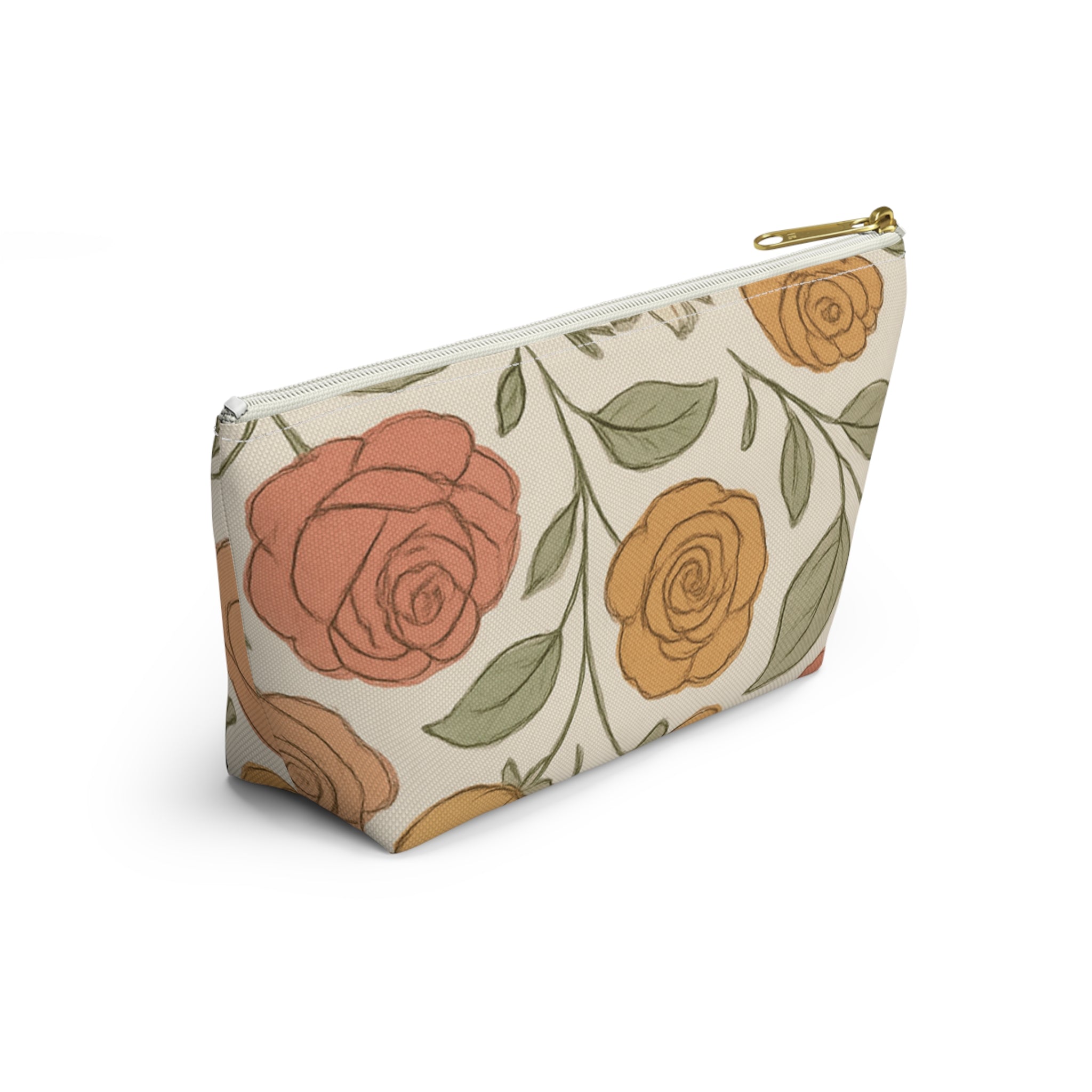 Warm Floral Accessory Pouch — T‑Bottom Makeup & Travel Organizer