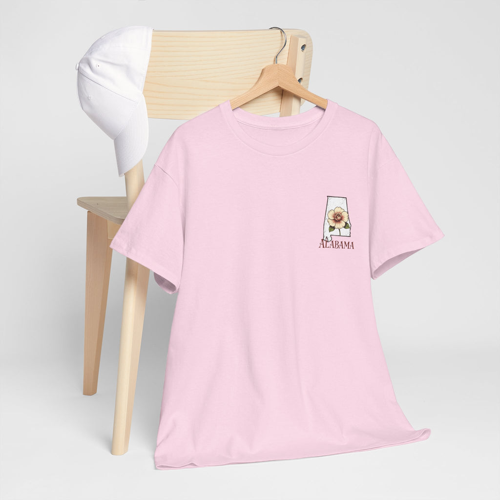 Alabama State Tee with Camellia Floral Design — Alabama Outline & State Flower Shirt