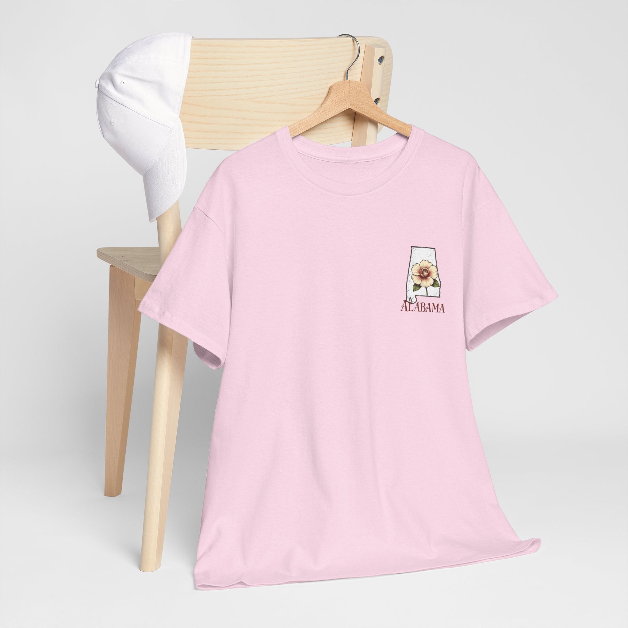 Alabama State Tee with Camellia Floral Design — Alabama Outline & State Flower Shirt