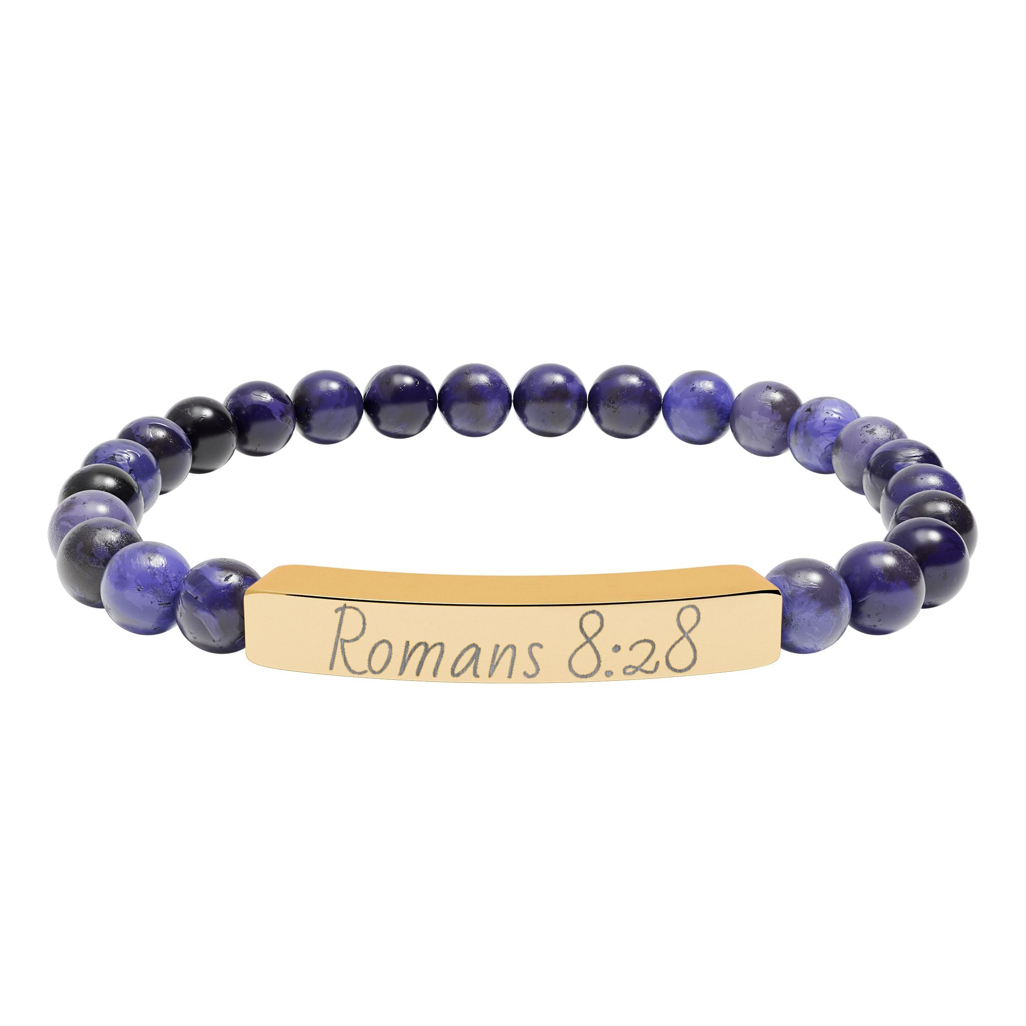 Romans 8:28 Engraved Natural Stone Stretch Bracelet