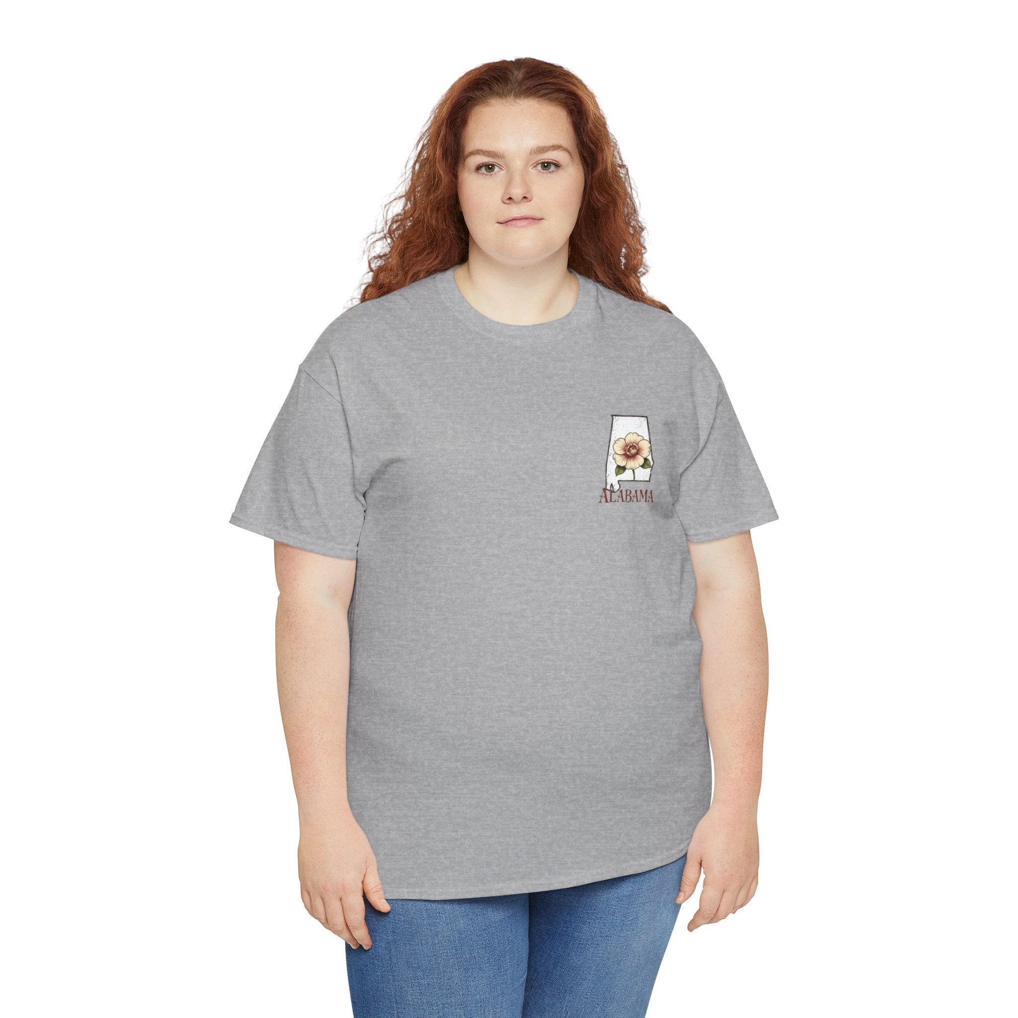 Alabama State Tee with Camellia Floral Design — Alabama Outline & State Flower Shirt