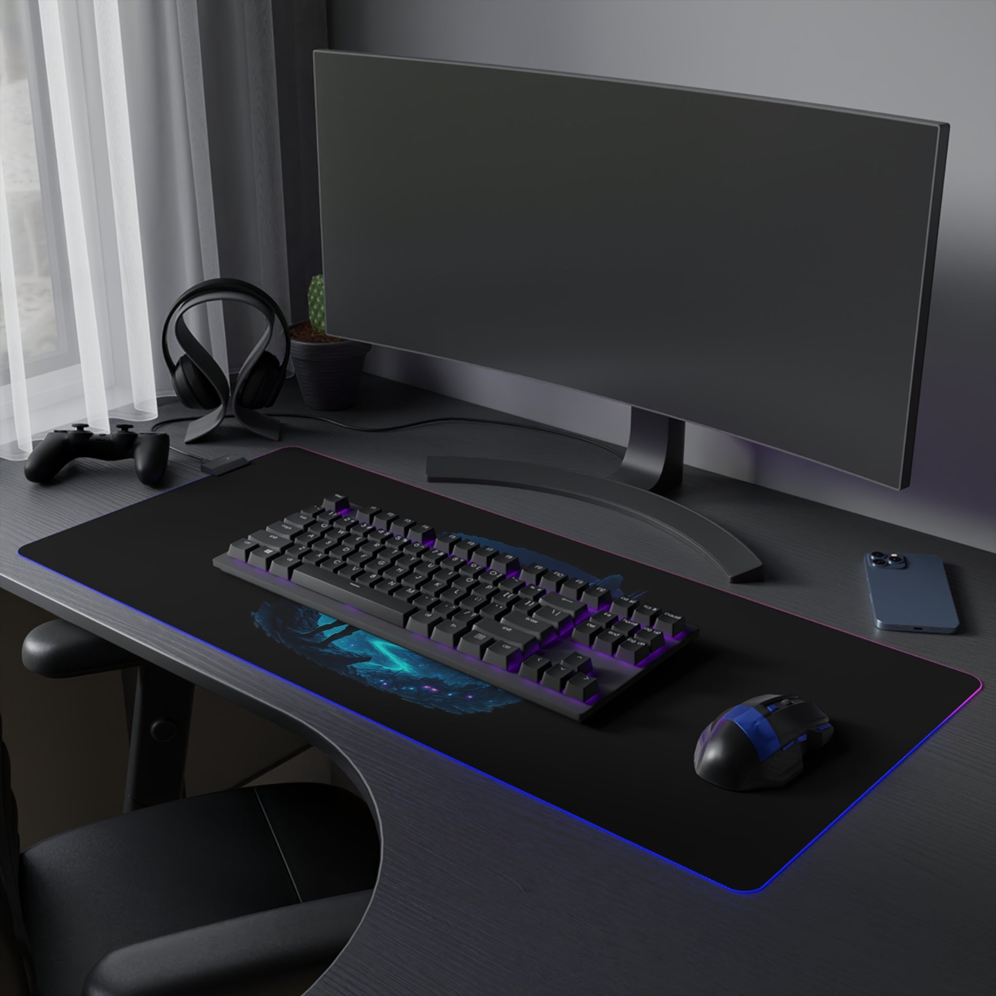 LED Gaming Mouse Pad with Cosmic Landscape Design | Gamer Accessories, Desk Decor, Office Gift, Unique Gaming Setup, LED Light