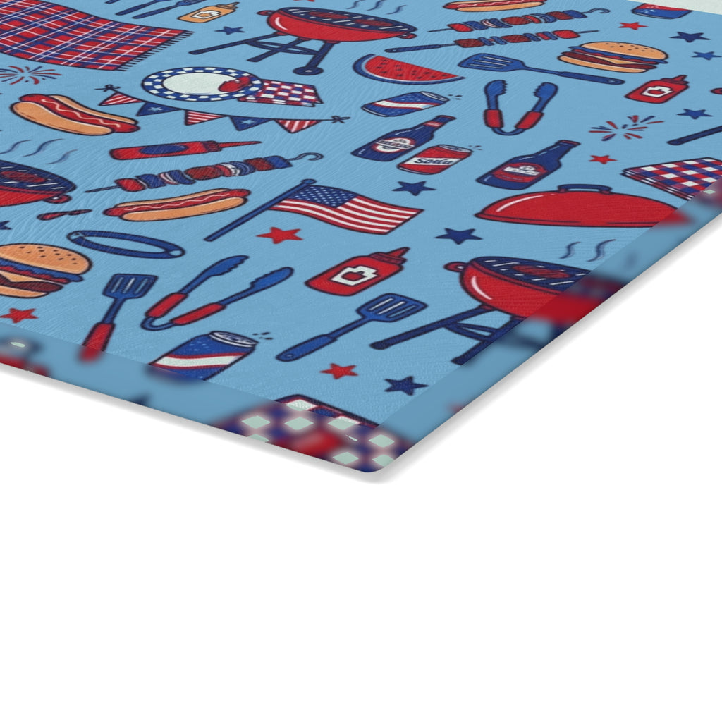 Summer BBQ Glass Cutting Board — Grilling & Entertaining Kitchen Gift