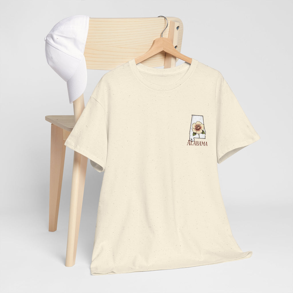Alabama State Tee with Camellia Floral Design — Alabama Outline & State Flower Shirt