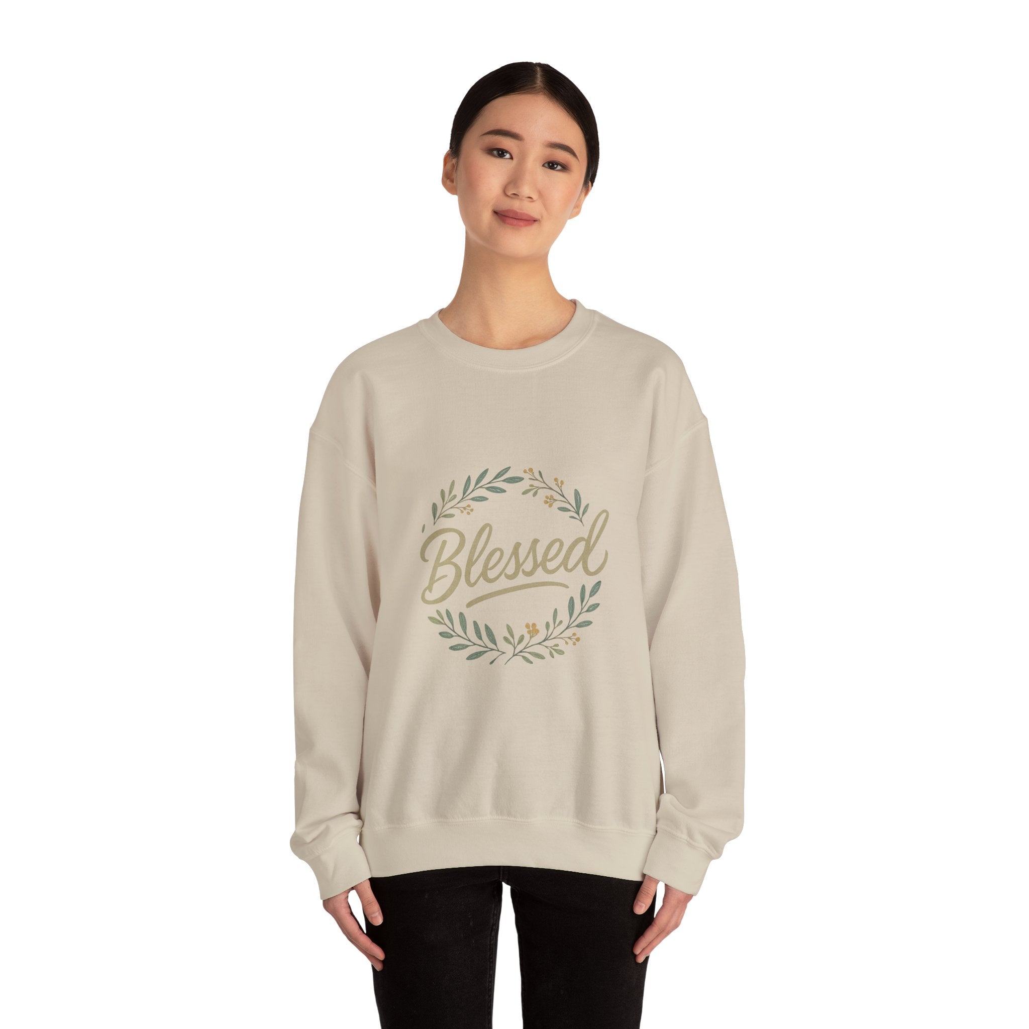 Blessed Crewneck Sweatshirt — Floral Wreath Faith Pullover