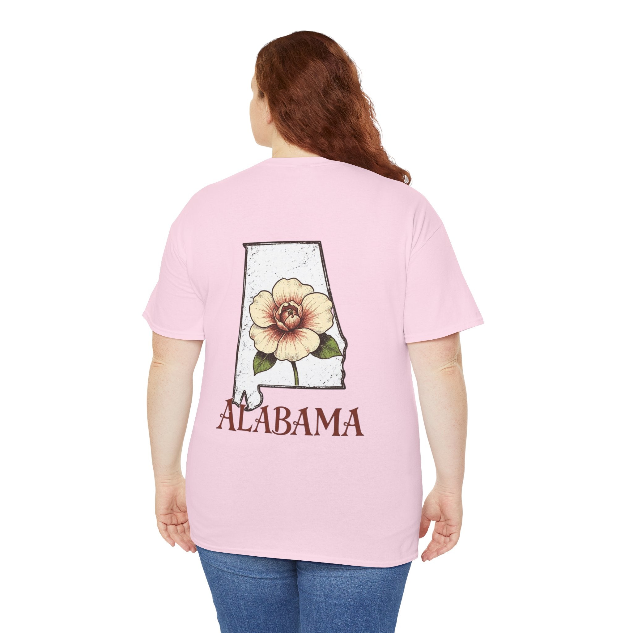 Alabama State Tee with Camellia Floral Design — Alabama Outline & State Flower Shirt