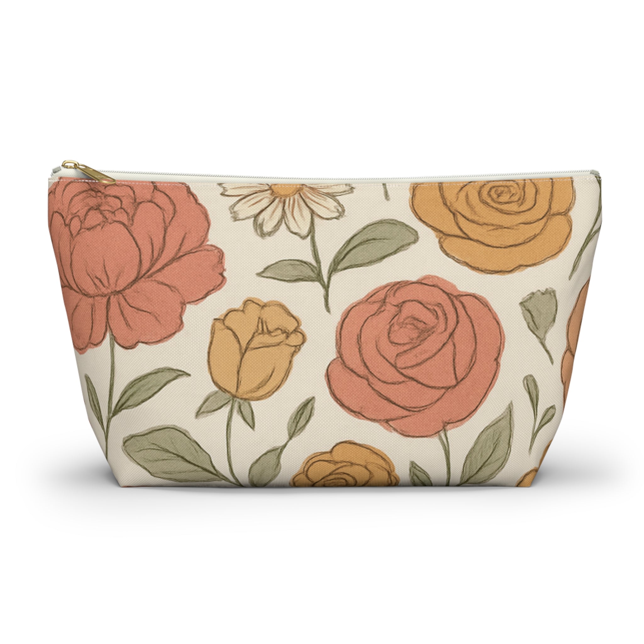 Warm Floral Accessory Pouch — T‑Bottom Makeup & Travel Organizer