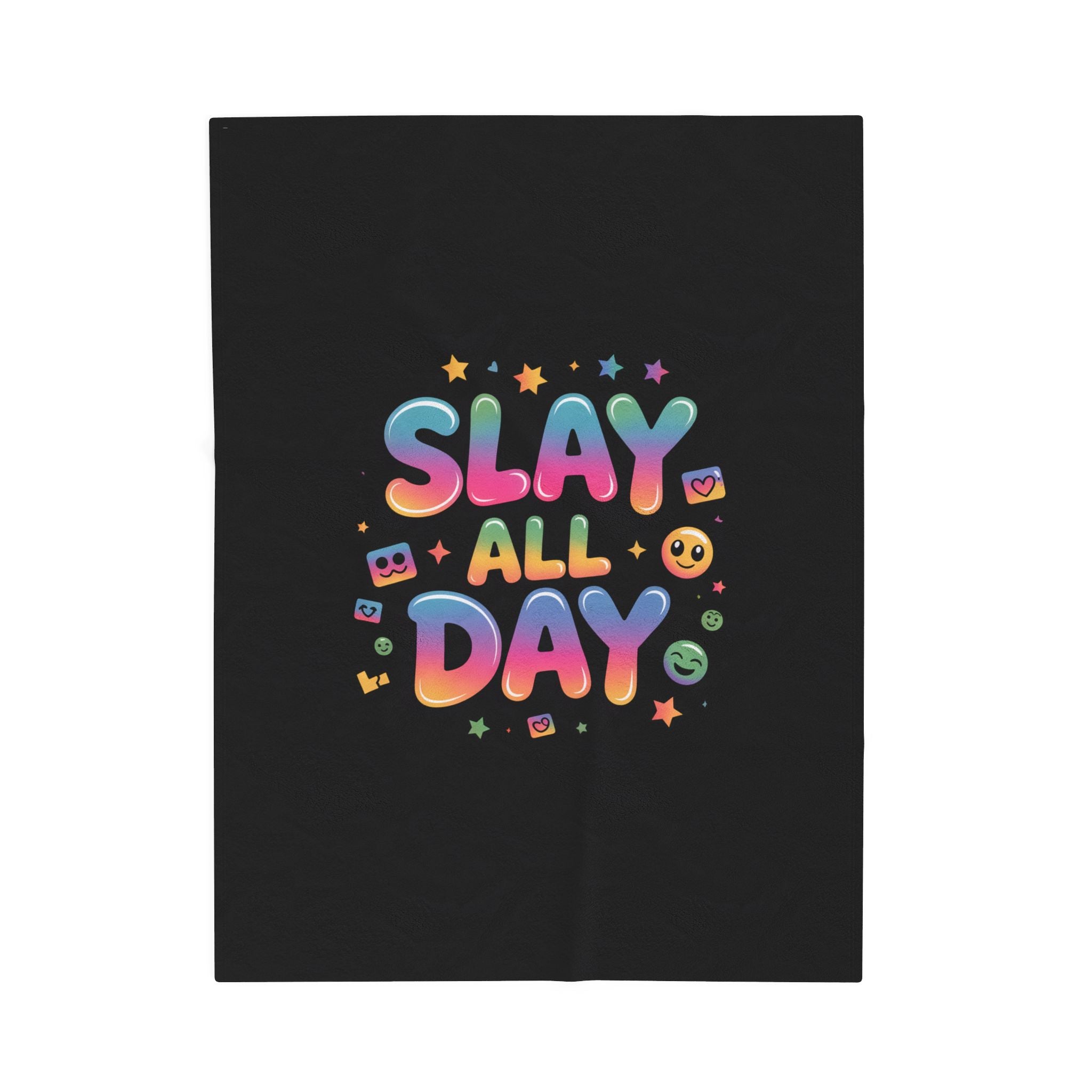 Slay All Day Velveteen Blanket | Gen-Z Slang, Bold Rainbow Text