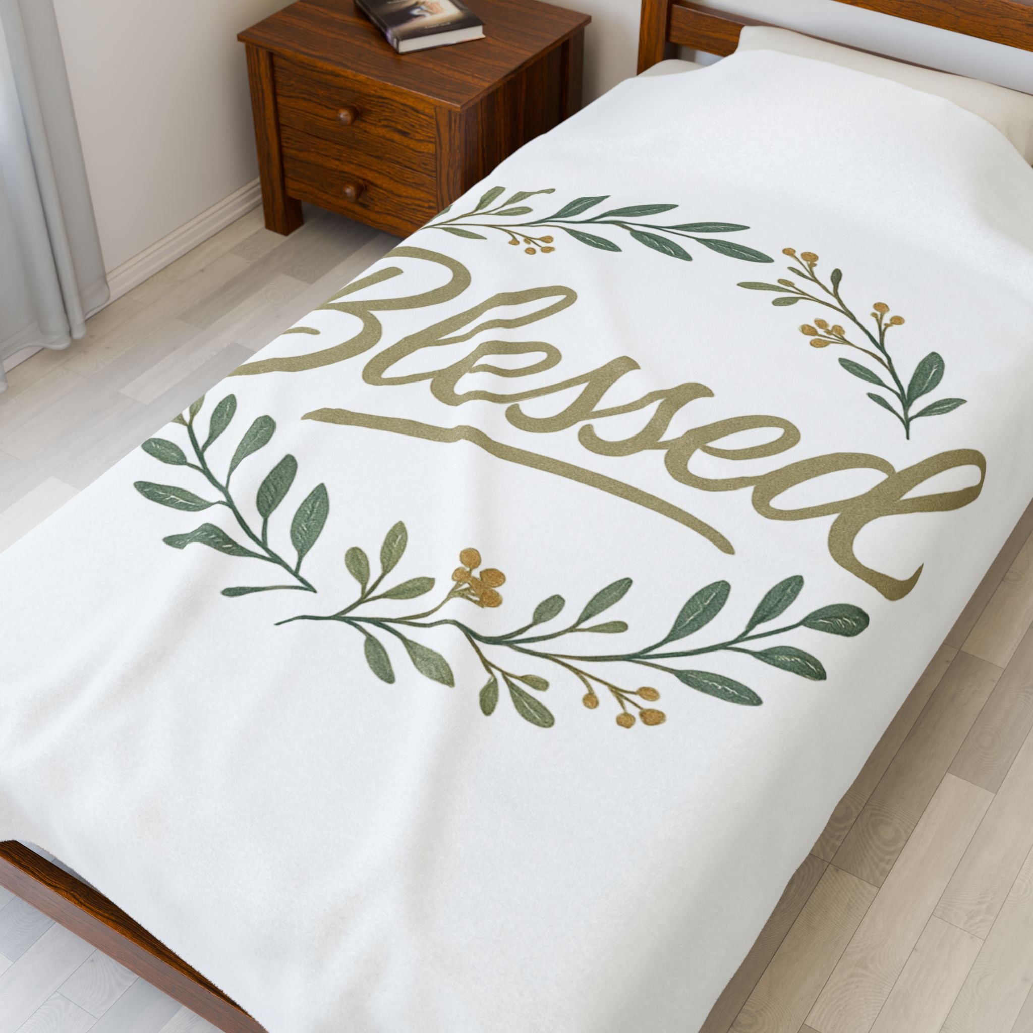 Blessed Velveteen Plush Blanket — Floral Wreath Cozy Throw