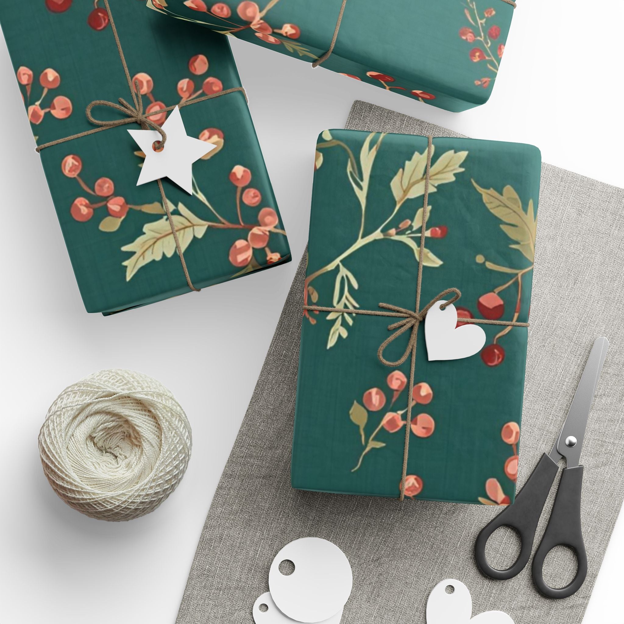 Green Floral Christmas Wrapping Paper