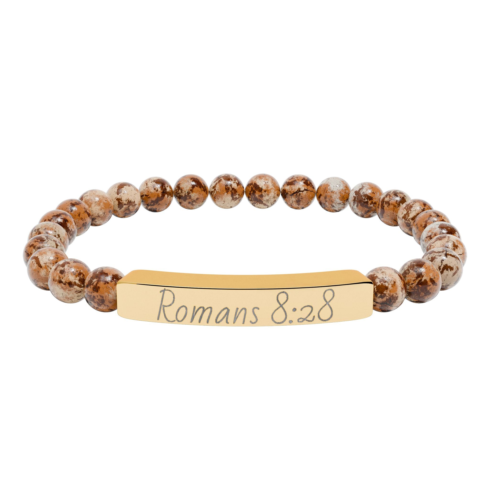 Romans 8:28 Engraved Natural Stone Stretch Bracelet