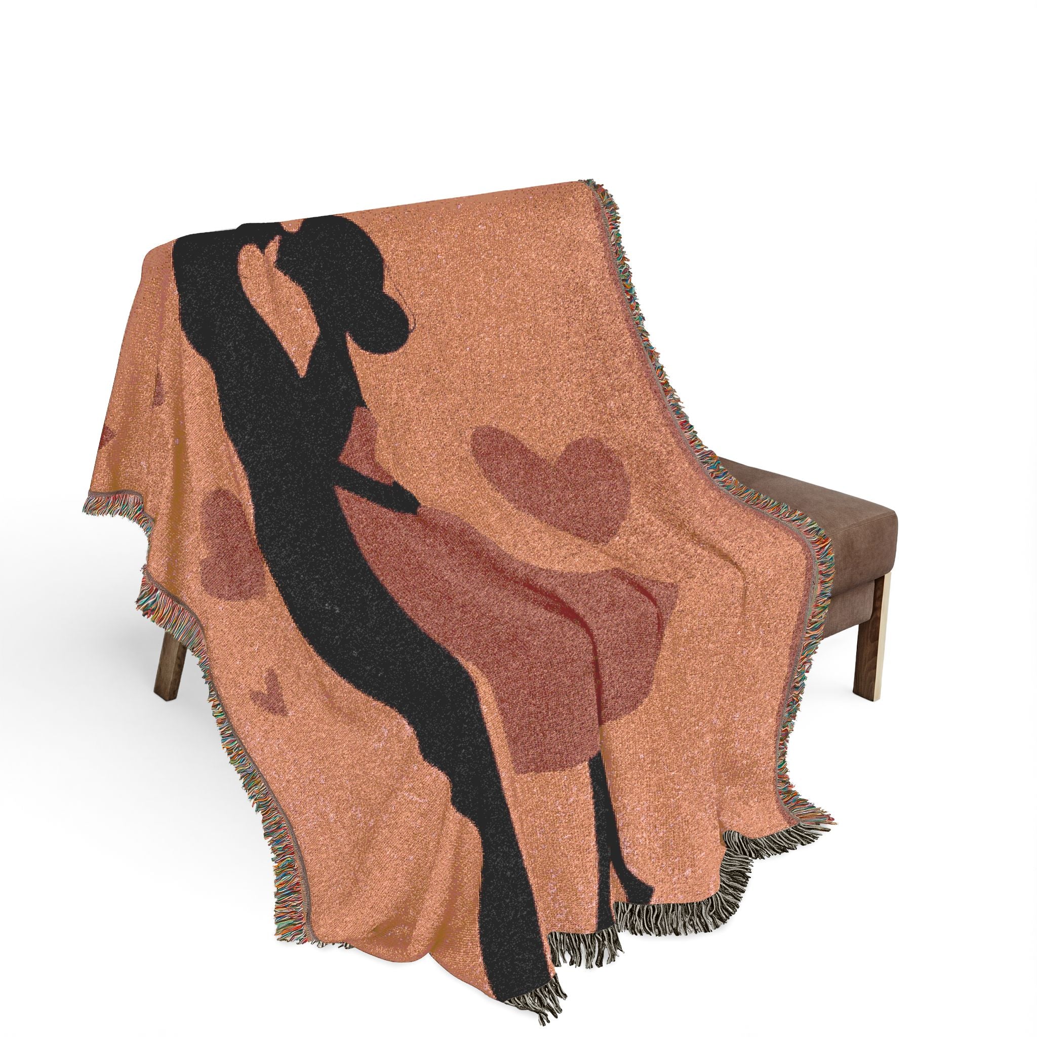 Romantic Silhouette Woven Blanket — Heart Pattern Throw for Couples & Valentine’s Day