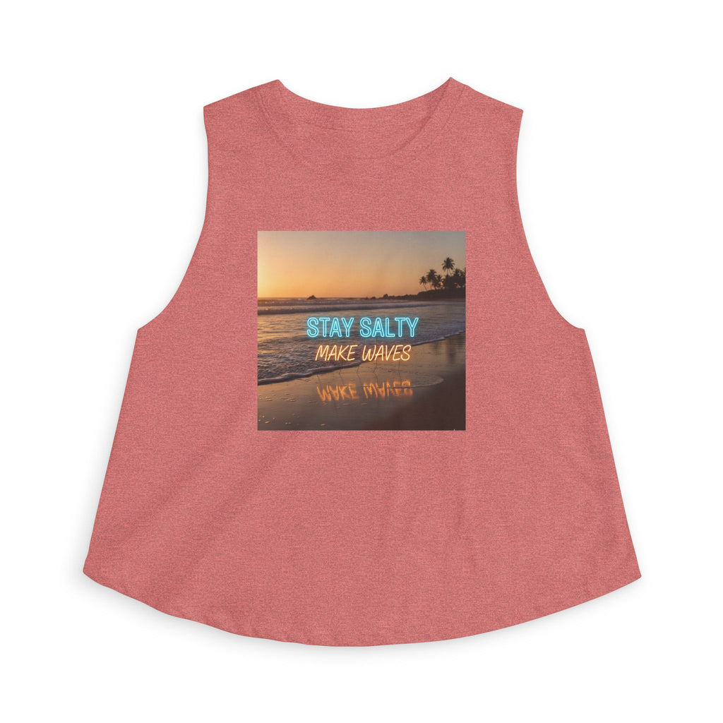 Stay Salty Crop Top — Beach Sunset Tank with "Stay Salty Make Waves" Graphic