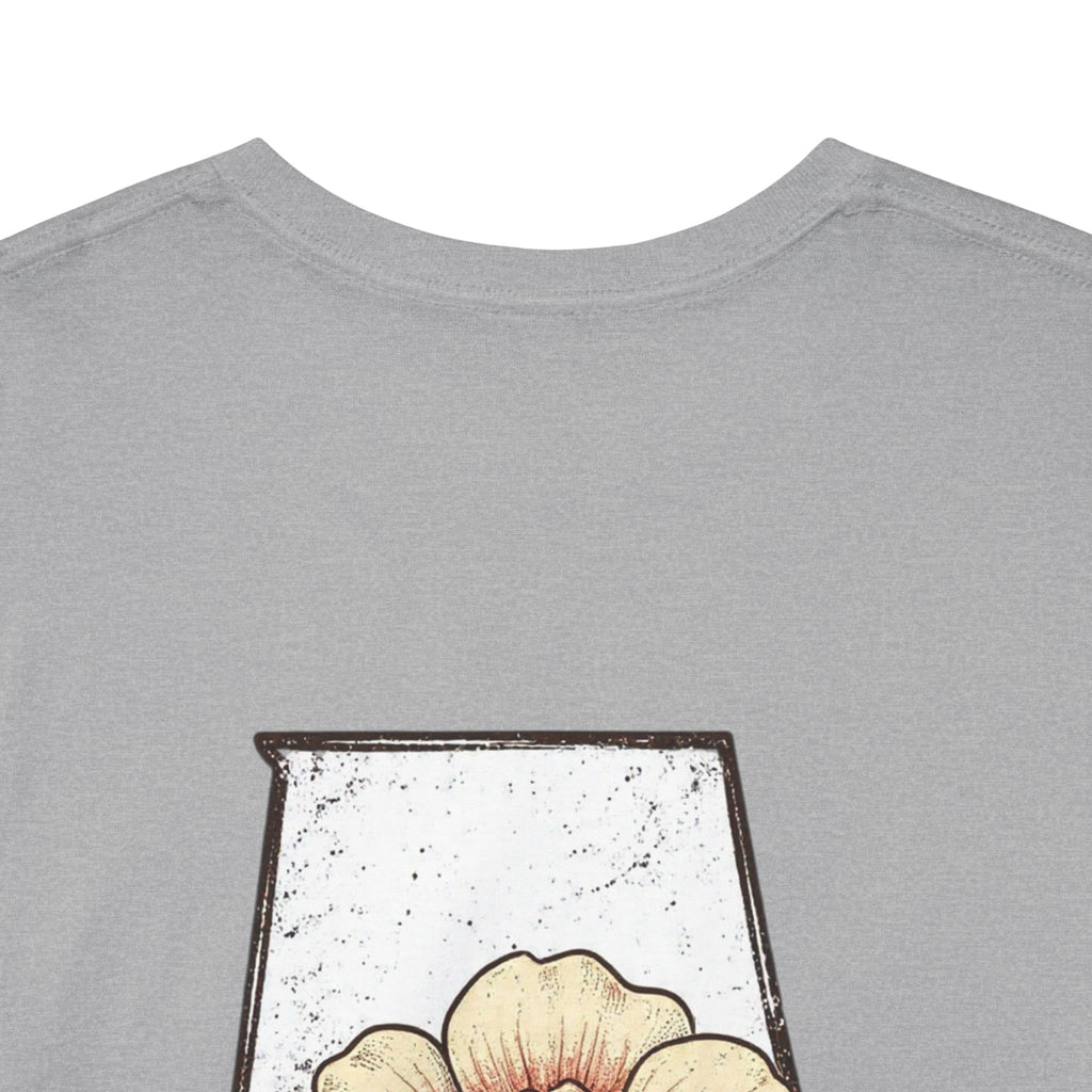 Alabama State Tee with Camellia Floral Design — Alabama Outline & State Flower Shirt