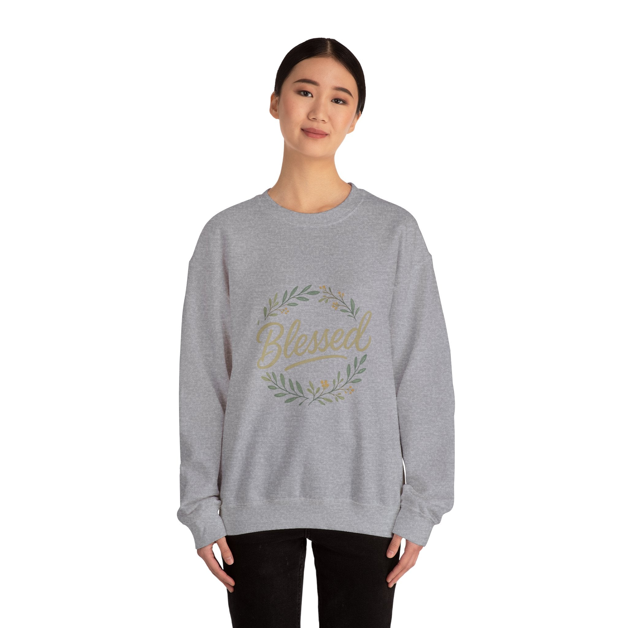 Blessed Crewneck Sweatshirt — Floral Wreath Faith Pullover