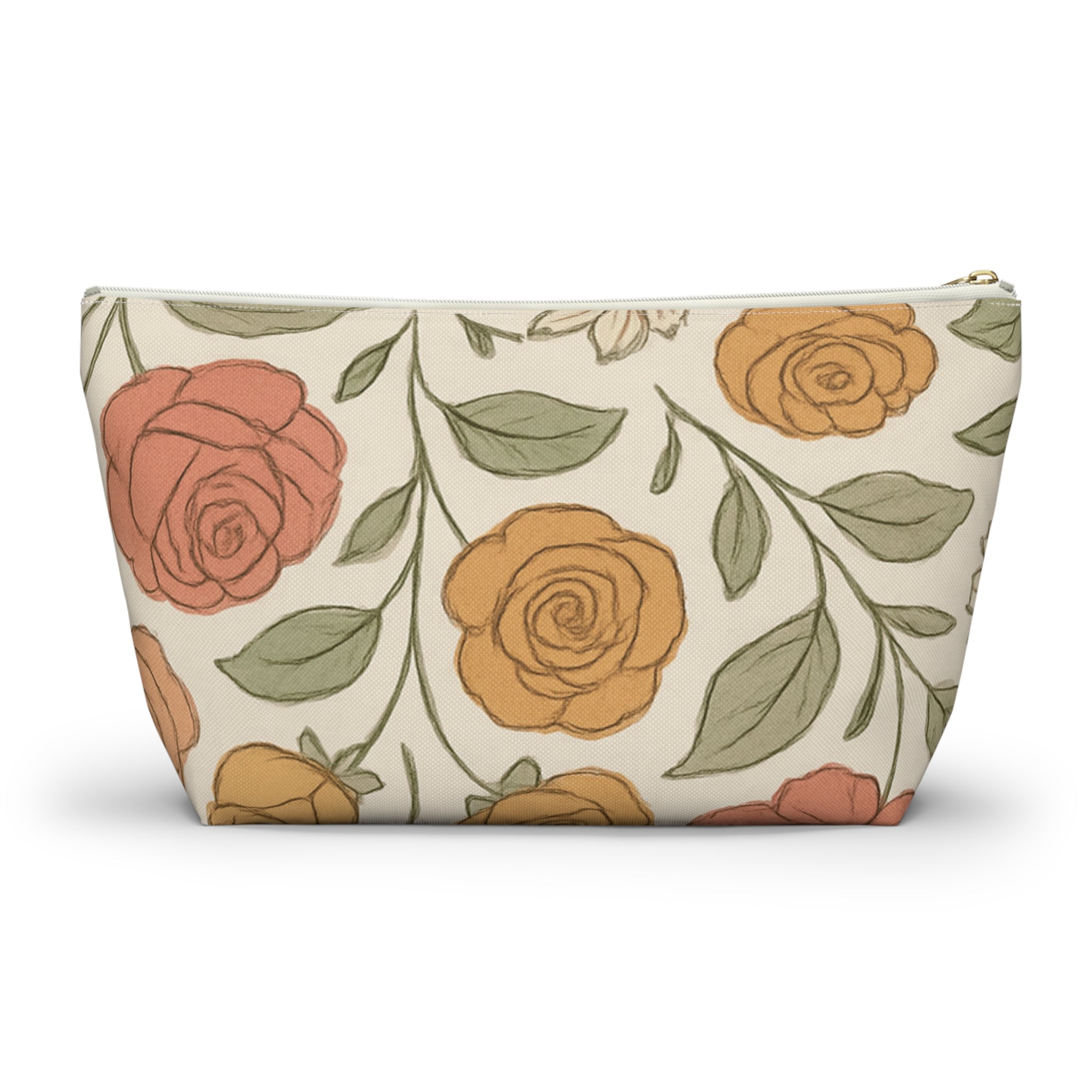 Warm Floral Accessory Pouch — T‑Bottom Makeup & Travel Organizer