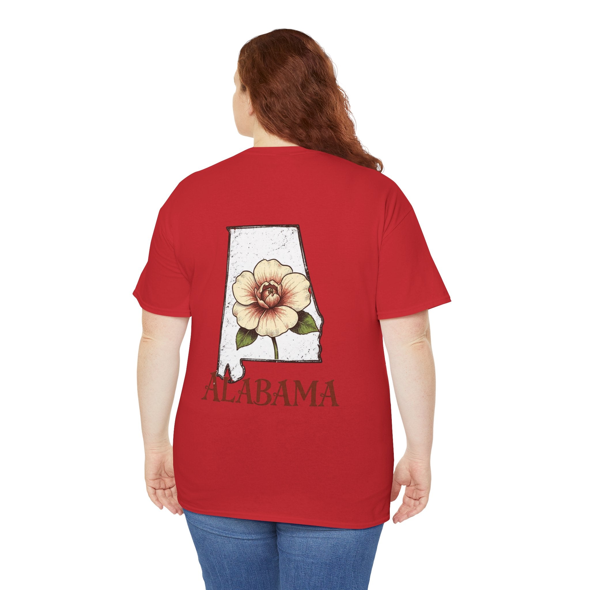 Alabama State Tee with Camellia Floral Design — Alabama Outline & State Flower Shirt