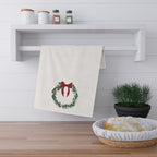 Christmas Wreath Tea Towel with Red Bow – Holiday Kitchen Linen